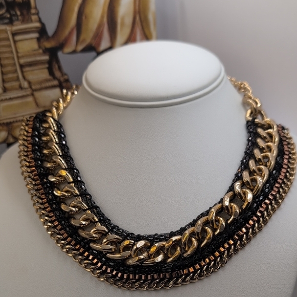 H&M Gold and Black Layered Necklace Statement Piece - Picture 1 of 4